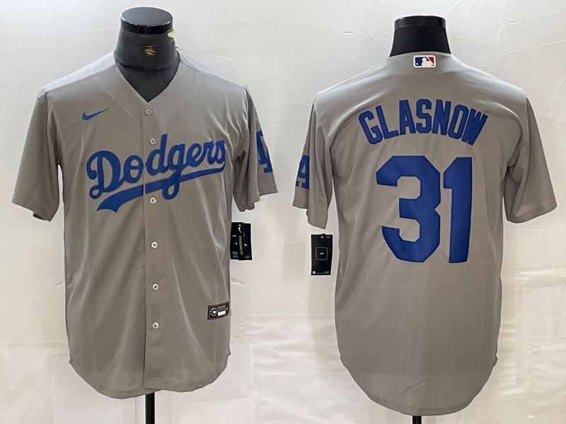 Men Los Angeles Dodgers #31 Glasnow Grey Nike Game MLB Jersey style 7